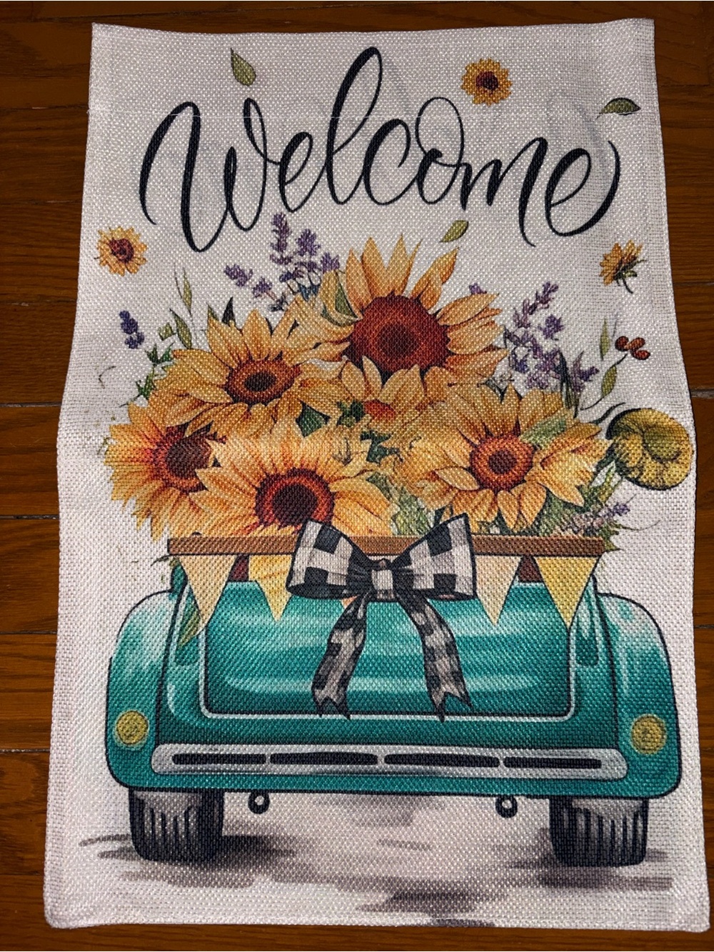 Garden Flag Spring Summer Sunflowers and Truck 12” x 18” NWOT